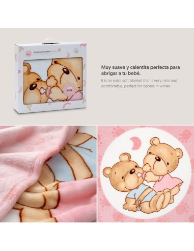 2x1 Manta cuna sedalina parejita osos rosa