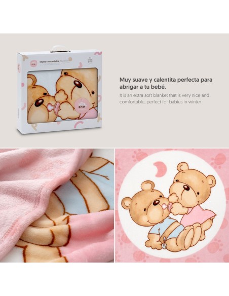 2x1 Manta cuna sedalina parejita osos rosa