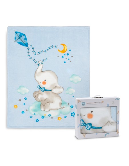 2x1 Manta cuna sedalina elefante cometa azul