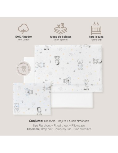2x1 Juego de sábanas cuna franela modelo koala bco/azul
