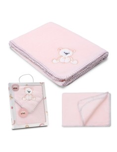2x1 Manta bordada oso lazo rosa