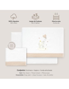 2x1 Juego de sábanas cuna franela elefante globo corazon bco/beig 2