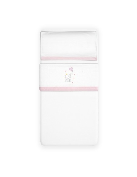 2x1 Juego de sábanas cuna franela elefante globo corazon bco/rosa