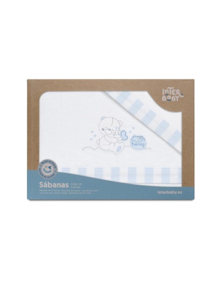 2x1 Juego de sábanas cuna franela mod honey bear bco/azul