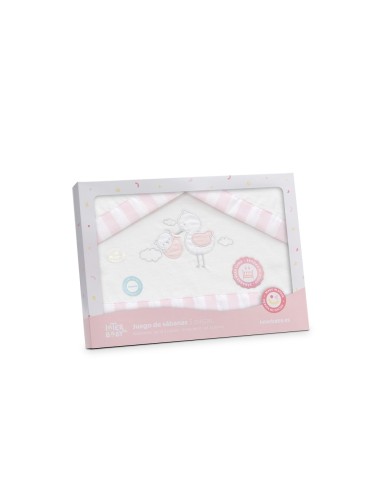 2x1 Juego de sábanas minicuna franela cigueña oso bco/rosa