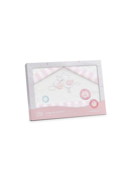 2x1 Juego de sábanas minicuna franela cigueña oso bco/rosa