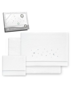 2x1 Juego de sábanas cuna franela estrellas luna bco/gris