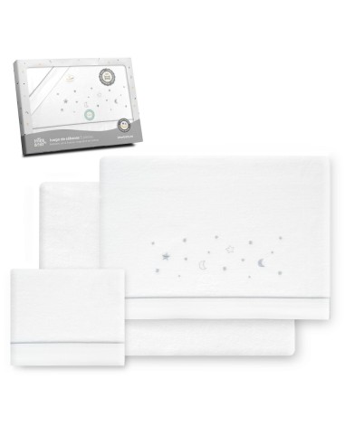 2x1 Juego de sábanas cuna franela estrellas luna bco/gris