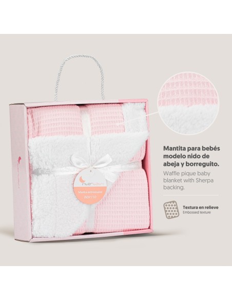 2x1 Manta nido abeja+borreguillo rosa