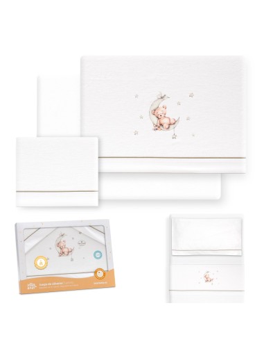 2x1 Juego de sábanas minicuna franela estampado oso luna estrellas bco/verde