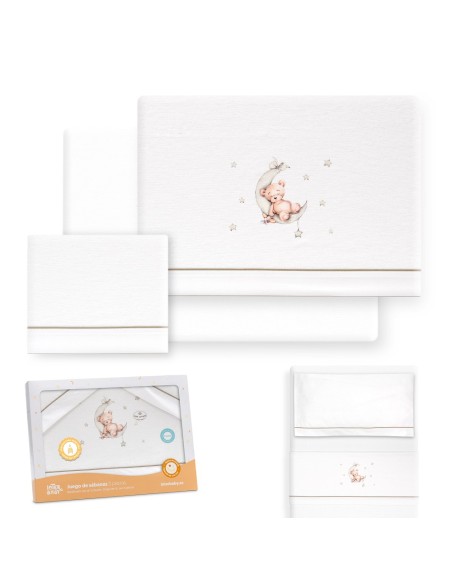 2x1 Juego de sábanas minicuna franela estampado oso luna estrellas bco/verde