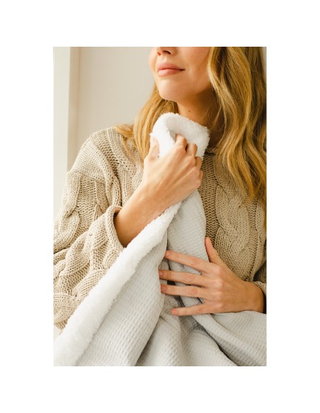 2x1 Manta nido abeja + borreguillo gris