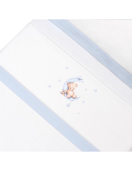 2x1 Juego de sábanas cuna franela estampado oso luna estrellas bco/azul