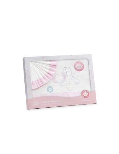 2x1 Juego de sábanas minicuna franela oso elefante globos bco/rosa