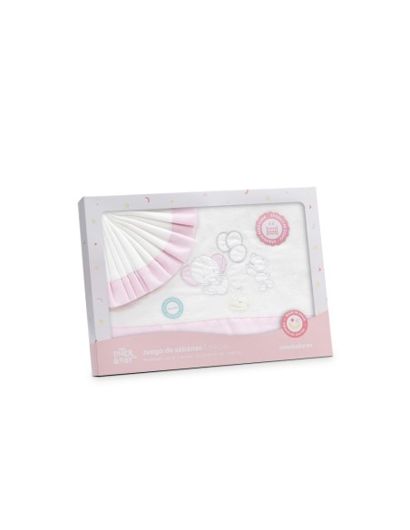 2x1 Juego de sábanas minicuna franela oso elefante globos bco/rosa