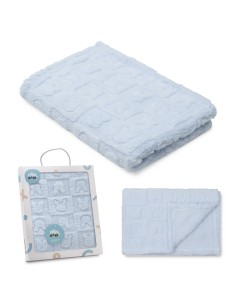 2x1 Manta sherpa grabada conejitos azul