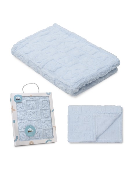 2x1 Manta sherpa grabada conejitos azul