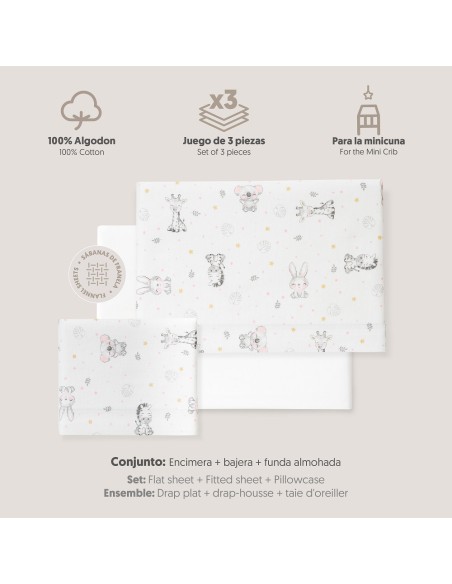 2x1 Juego de sábanas minicuna franela modelo koala bco/rosa