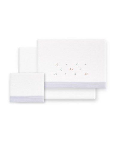 2x1 Juego de sábanas cuna franela estrella luna multicolor bco/gris