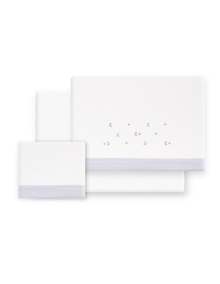 2x1 Juego de sábanas cuna franela estrella luna multicolor bco/gris