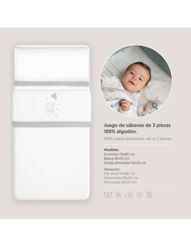 2x1 Juego de sábanas minicuna franela elefante globo corazon bco/gris