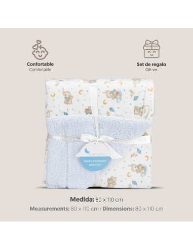 2x1 Manta con borreguillo mod elefante azul