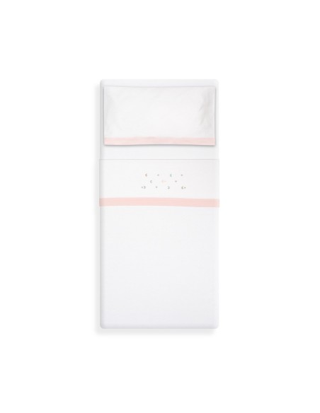 2x1 Juego de sábanas minicuna franela estrella luna multicolor bco/rosa