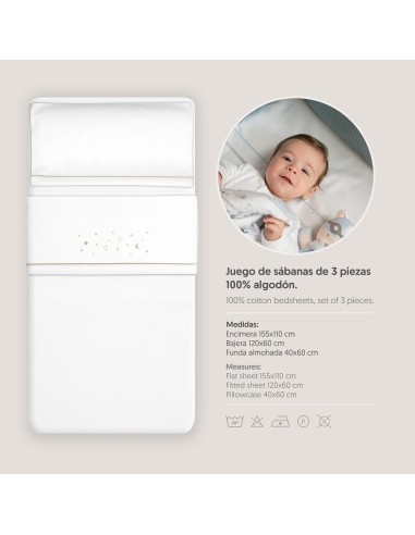 2x1 Juego de sábanas cuna franela estrellas luna bco/beig