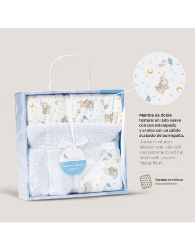 2x1 Manta con borreguillo mod elefante azul