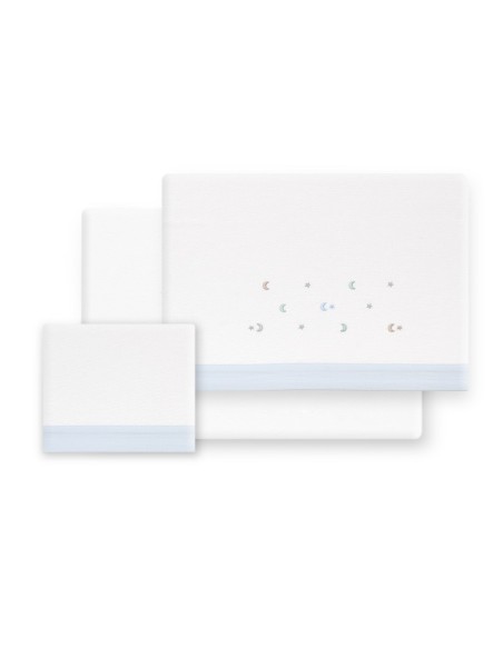 2x1 Juego de sábanas cuna franela estrella luna multicolor bco/azul