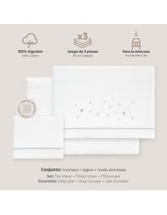 2x1 Juego de sábanas minicuna franela estrellas luna bco/gris 2