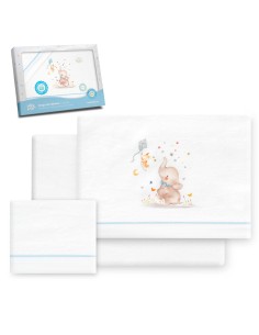 2x1 Juego de sábanas cuna franela  mod elefante bco/azul