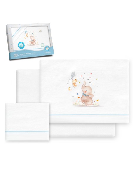 2x1 Juego de sábanas cuna franela  mod elefante bco/azul