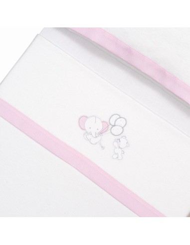 2x1 Juego de sábanas minicuna franela oso elefante globos bco/rosa