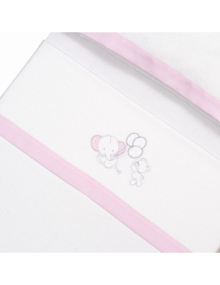 2x1 Juego de sábanas minicuna franela oso elefante globos bco/rosa