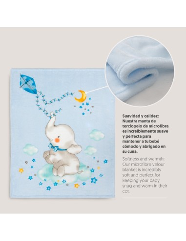 2x1 Manta cuna sedalina elefante cometa azul