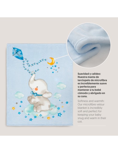 2x1 Manta cuna sedalina elefante cometa azul