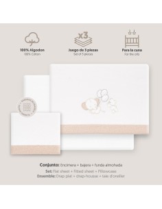 2x1 Juego de sábanas cuna franela oso elefante globos bco/beig 2