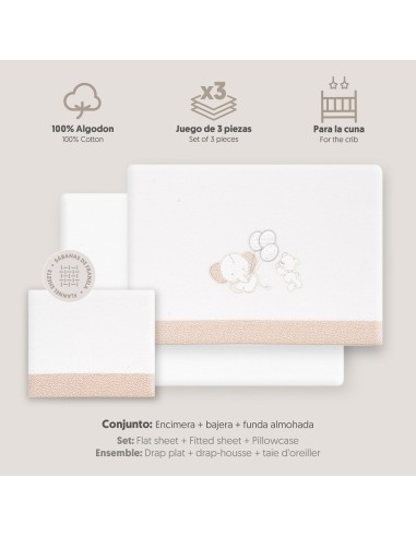 2x1 Juego de sábanas cuna franela oso elefante globos bco/beig