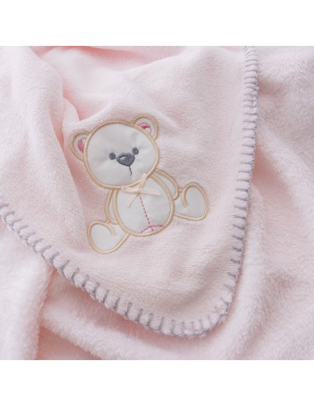 2x1 Manta bordada oso lazo rosa