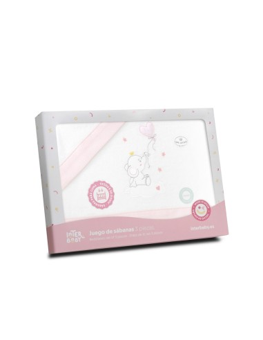 2x1 Juego de sábanas minicuna franela elefante globo corazon bco/rosa