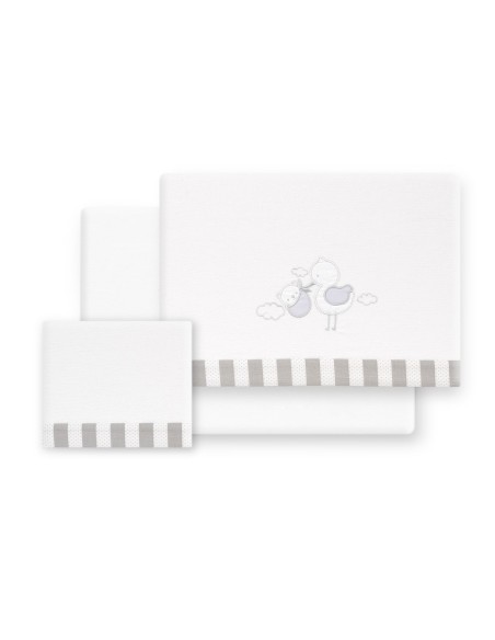 2x1 Juego de sábanas minicuna franela cigueña oso bco/gris