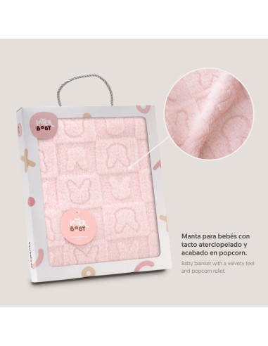 2x1 Manta sherpa grabada conejitos rosa