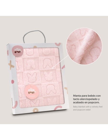 2x1 Manta sherpa grabada conejitos rosa