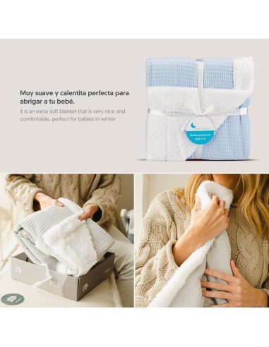 2x1 Manta nido abeja+borreguillo azul