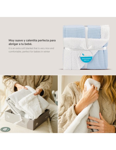 2x1 Manta nido abeja+borreguillo azul