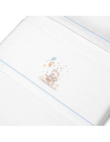 2x1 Juego de sábanas minicuna franela  mod elefante bco/azul