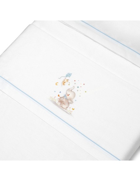 2x1 Juego de sábanas minicuna franela  mod elefante bco/azul