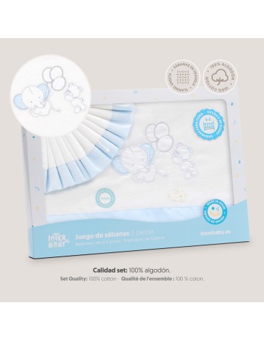 2x1 Juego de sábanas cuna franela oso elefante globos bco/azul