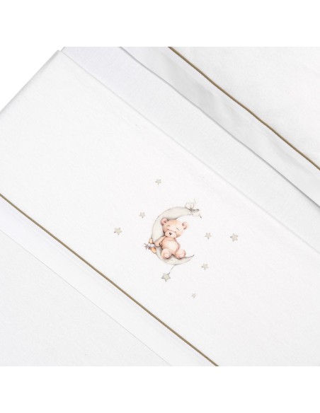 2x1 Juego de sábanas minicuna franela estampado oso luna estrellas bco/verde